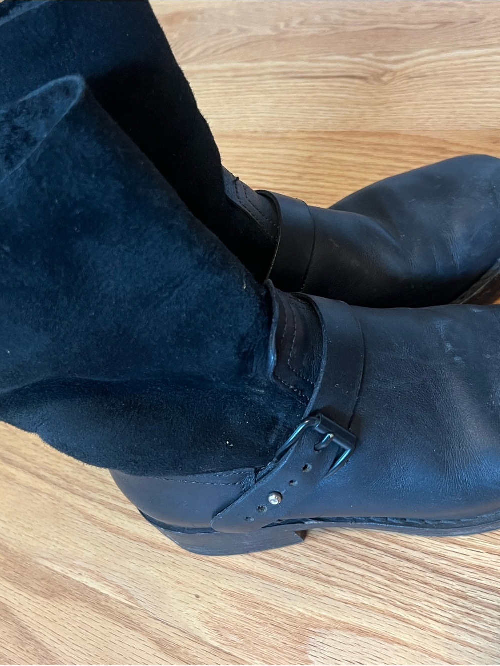 Black Leather Buckle Ankle Boots